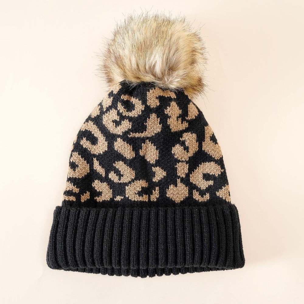 Black Leopard Beanie